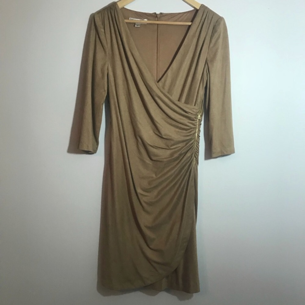 Kay Unger Suede Wrap Dress Size 6 Sleeves
